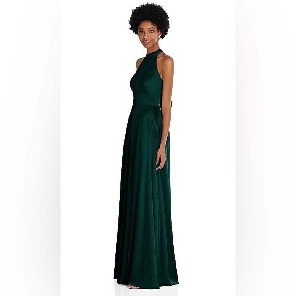 THREADS STAND COLLAR CUTOUT TIE BACK MAXI DRESS WITH FRONT SLIT EVERGREEN S L